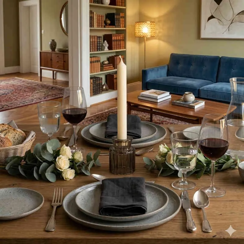 Bougie chandelle artisanale pour chandelier sur table dressée – ambiance dîner aux chandelles