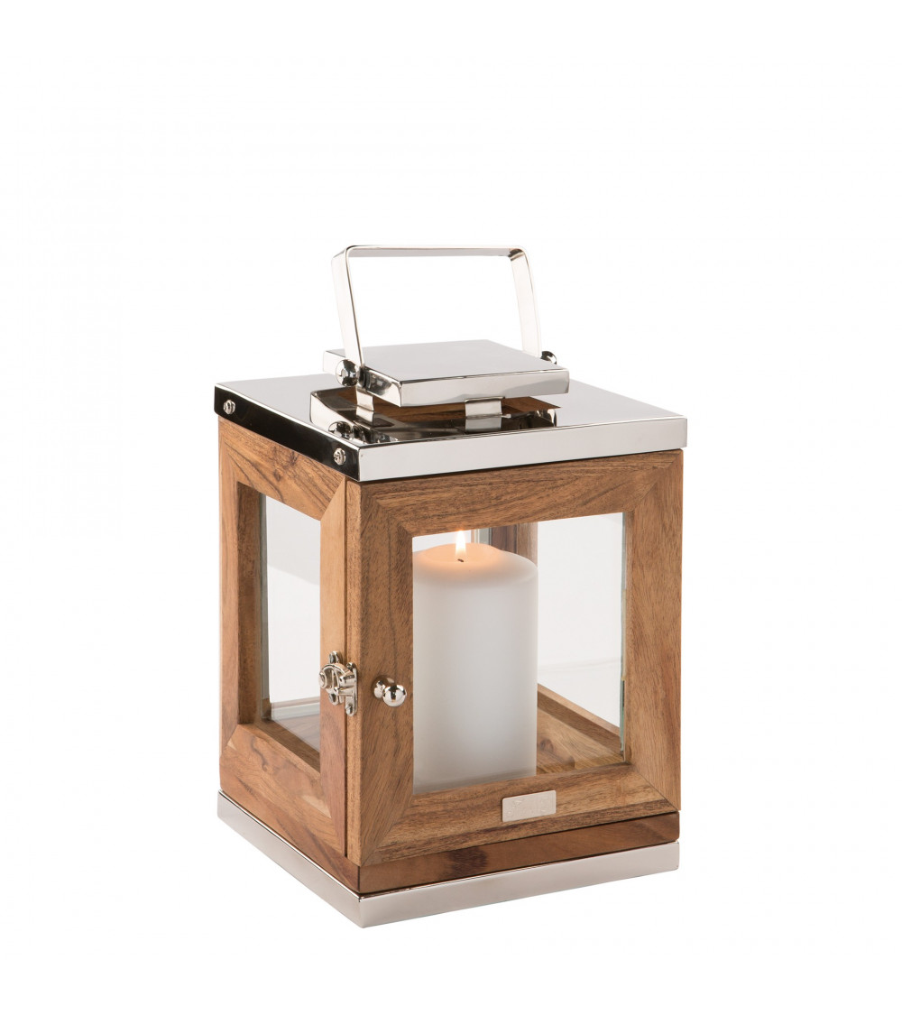 Lanterne en acacia Toledo H 25 cm - Bois & inox