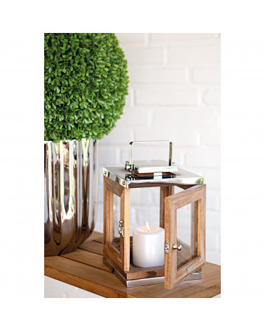 Lanterne en Acacia Toledo 25 cm – Une lanterne élégante en bois d'acacia et acier inoxydable, idéale pour sublimer vos espaces.