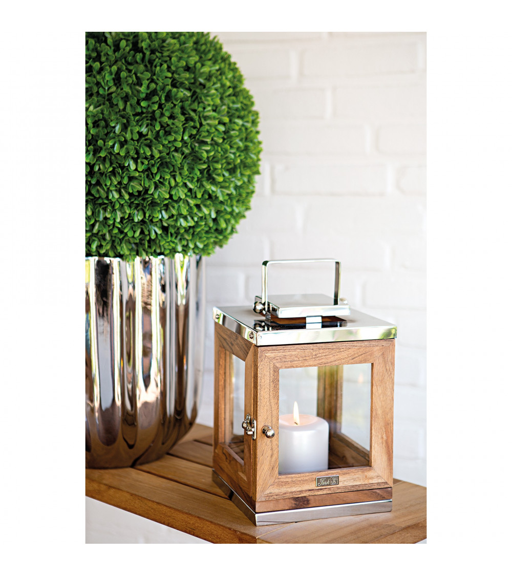 Lanterne en acacia Toledo H 25 cm - Bois & inox