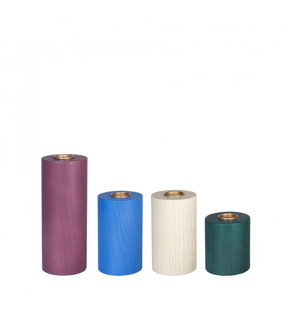 Ensemble de bougeoirs colorés - Bougeoirs en chêne dans des teintes variées pour un effet déco unique.