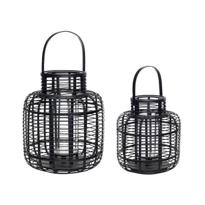 Lanternes en bambou noir - Lot de 2 déco artisanale