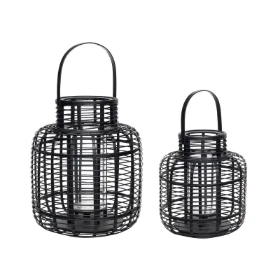 Lanternes en bambou noir - Lot de 2 déco artisanale