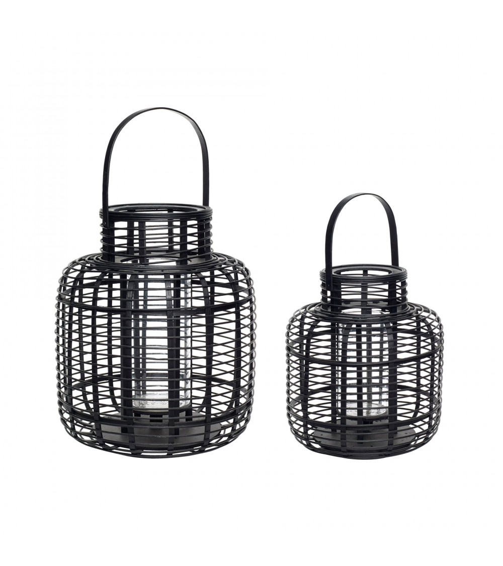 Lanternes en bambou noir - Lot de 2 déco artisanale