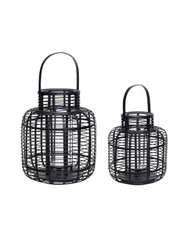 Lanternes en bambou noir - Lot de 2 déco artisanale