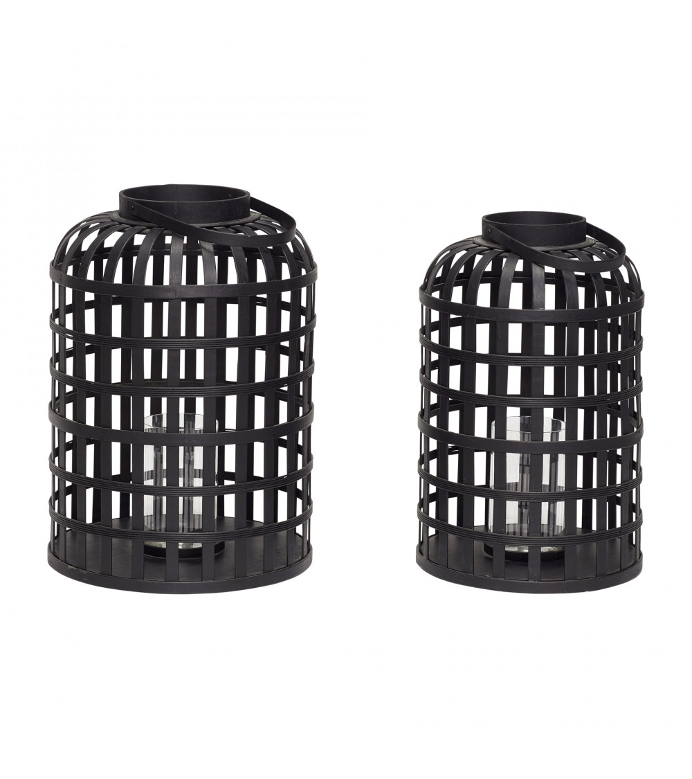 Lanternes rondes en bambou noir - Lot de 2 artisanal
