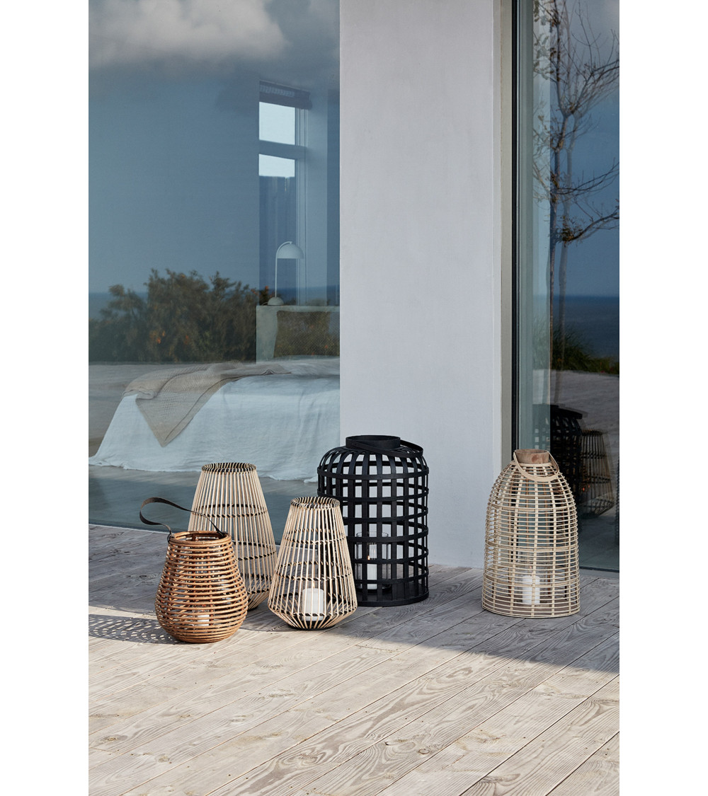 Lanternes rondes en bambou noir - Lot de 2 artisanal