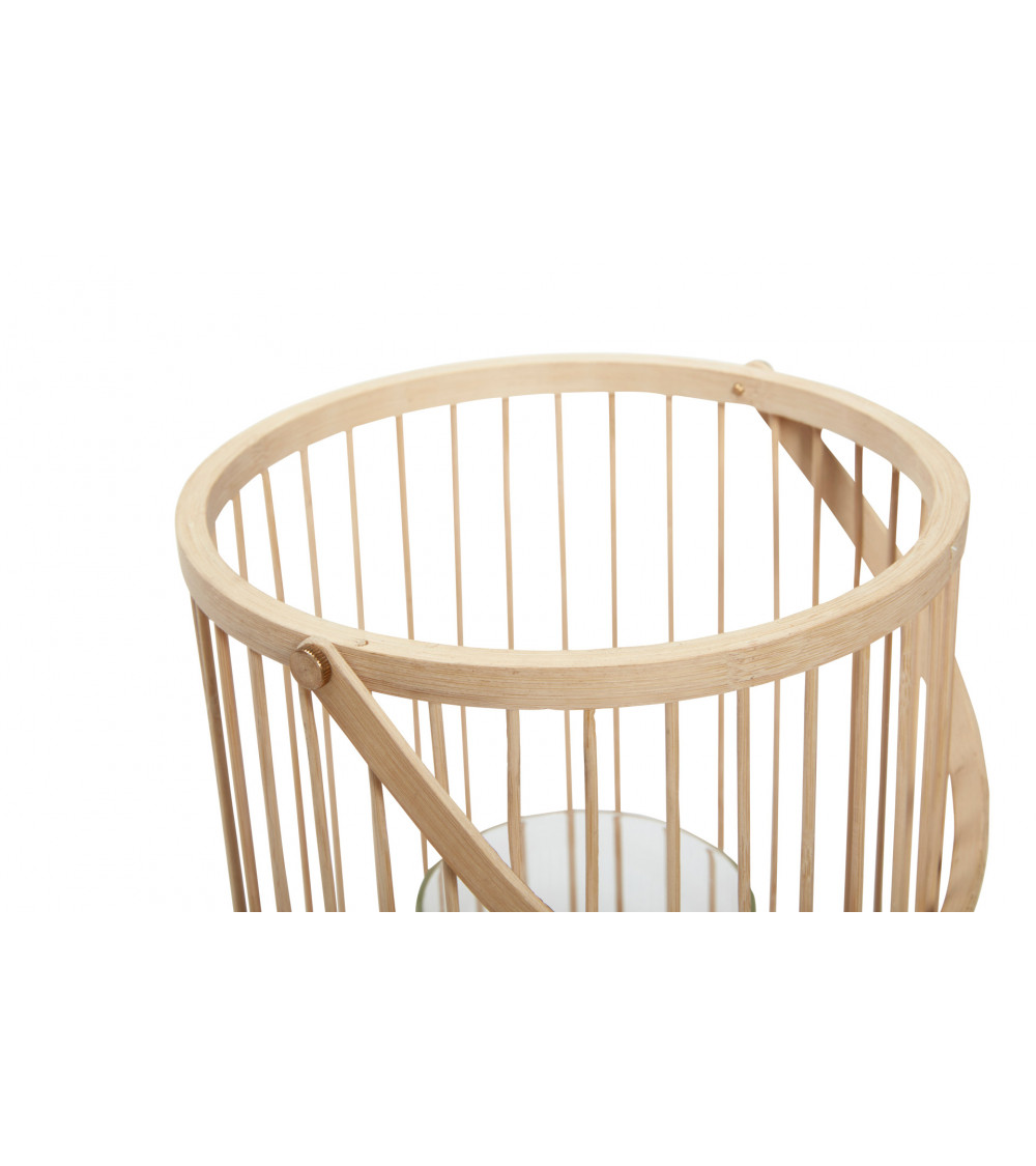 Détail artisanal du bambou et de l’anse d’une lanterne naturelle