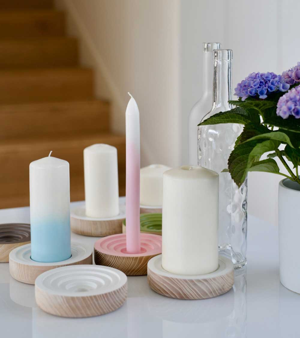 Bougeoir Woogie gris en frêne – Design modulable élégant