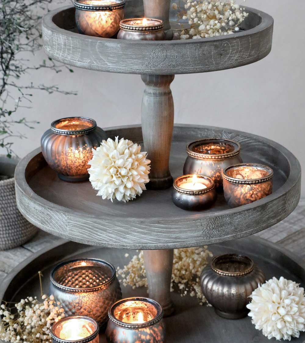 Photophore antique mocha avec perles décoratives