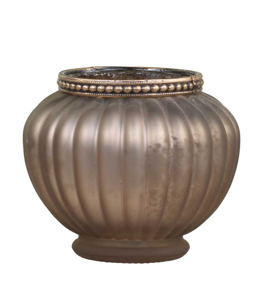 Photophore antique mocha en verre vu de face.