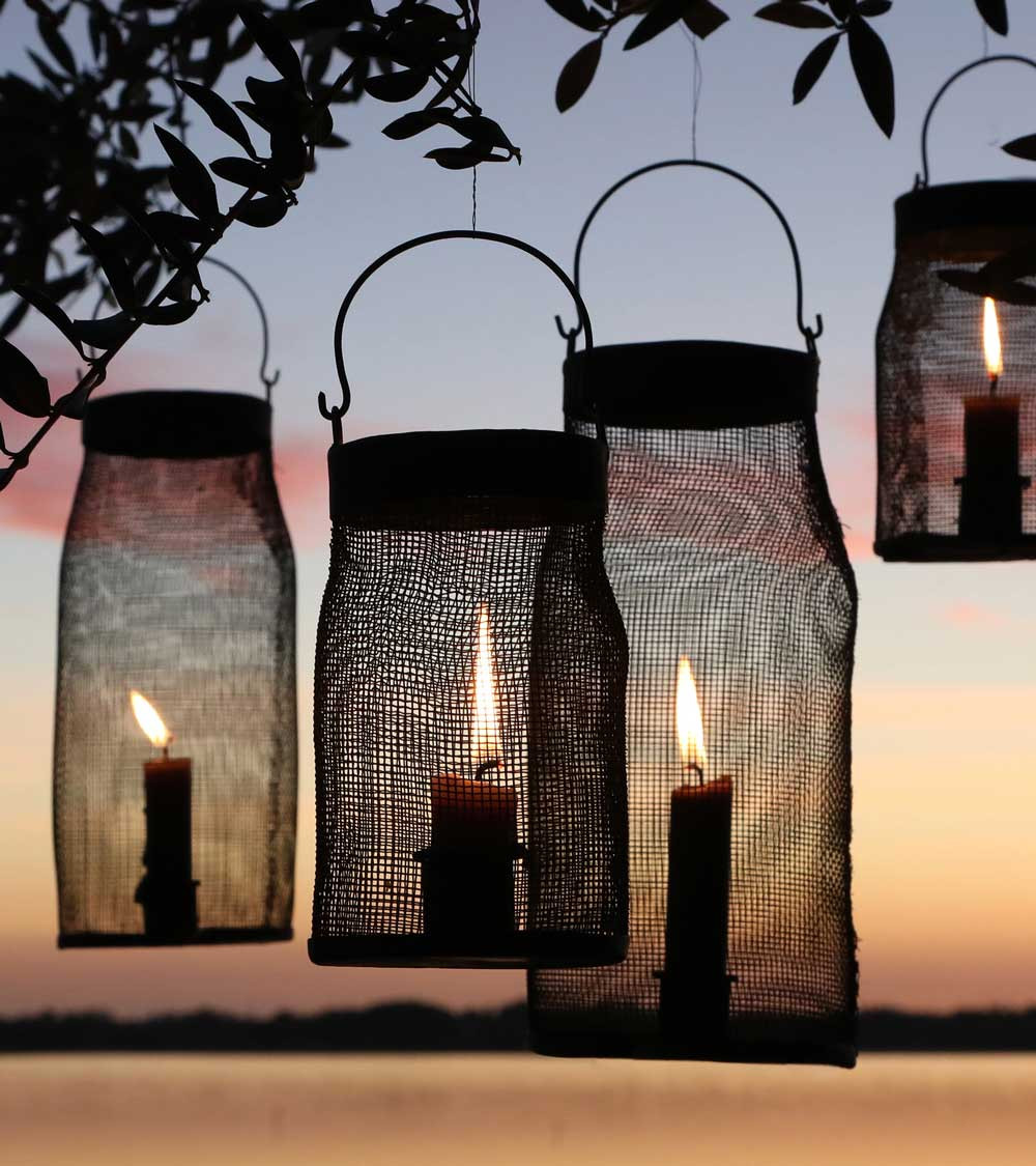 Photophore / Bougeoir avec maillage fer - H 13,5 cm