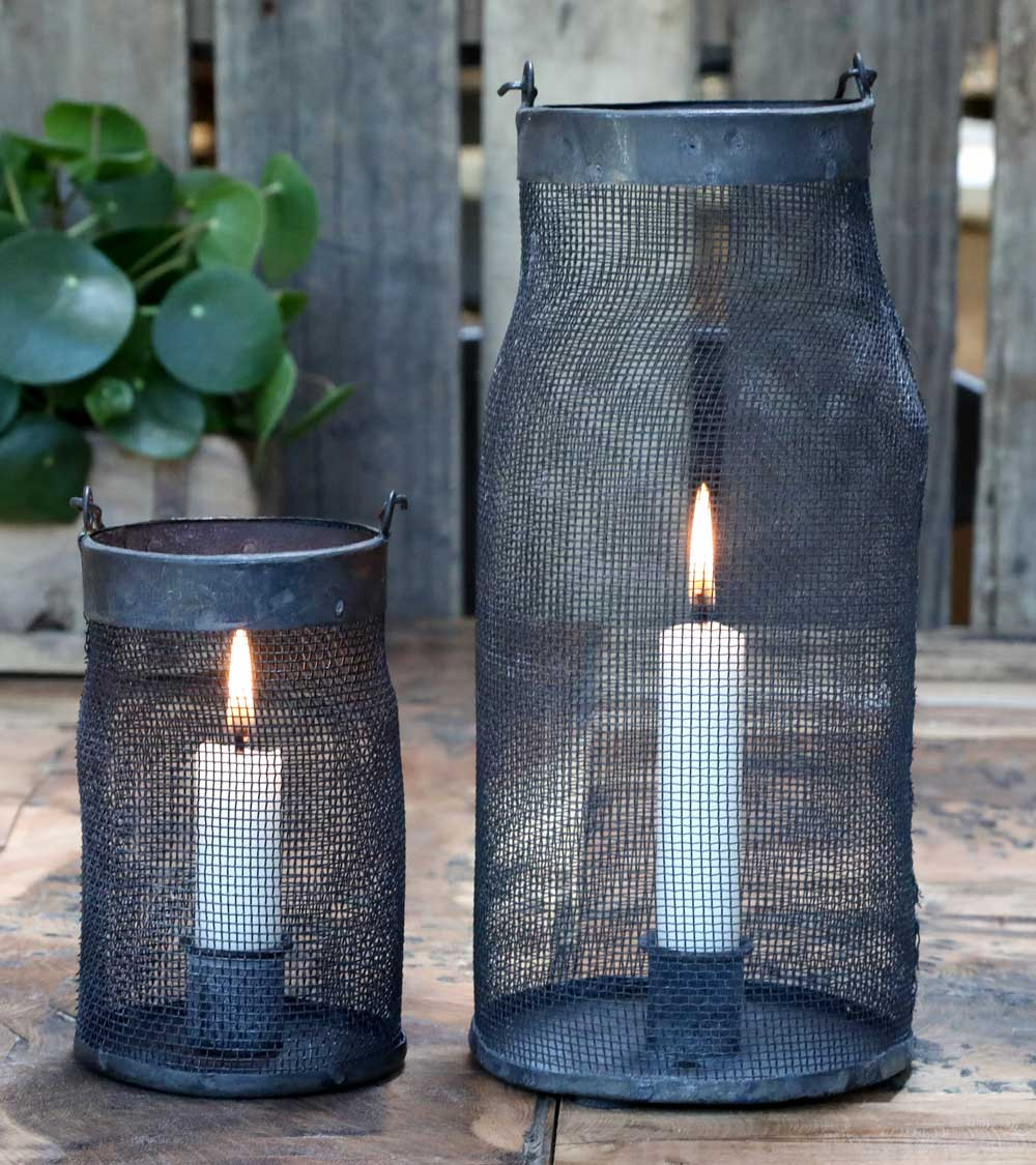 Photophore / Bougeoir avec maillage fer - H 13,5 cm