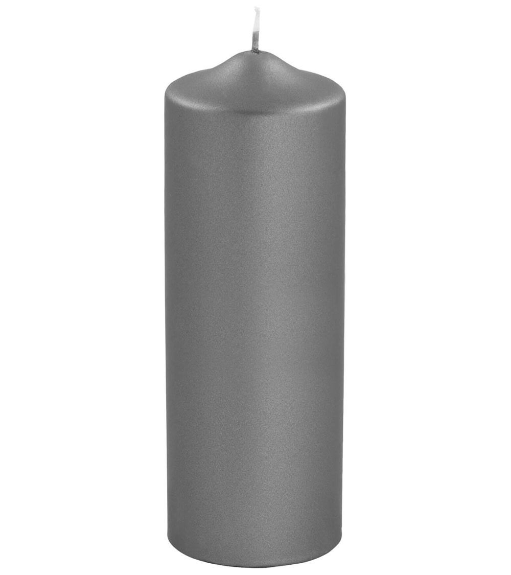 Bougie cylindrique gris métallique – Une touche de lumière contemporaine pour vos espaces.