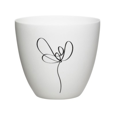 Vue avant du photophore en porcelaine avec motif abstrait en noir.