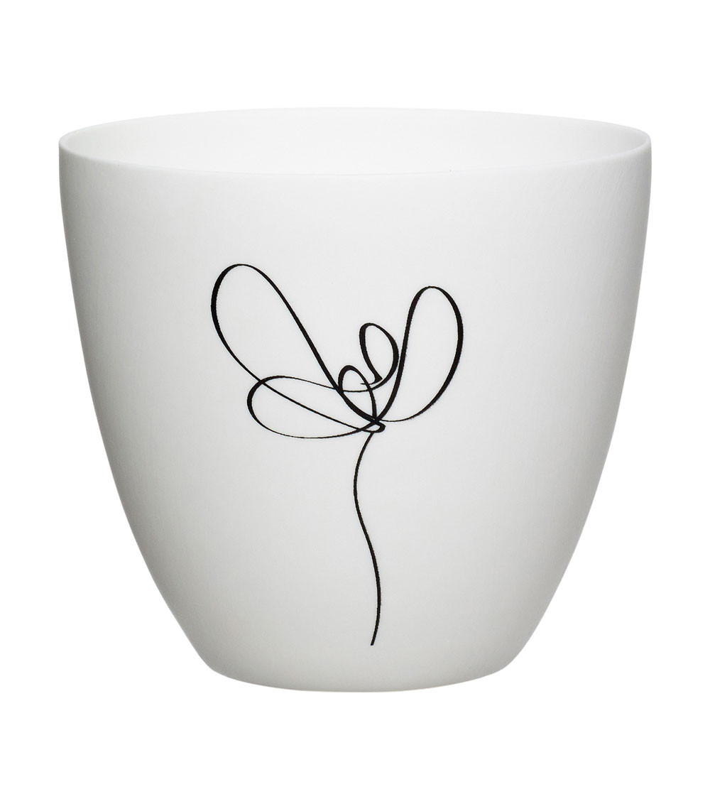 Vue avant du photophore en porcelaine avec motif abstrait en noir.