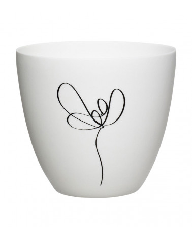 Vue avant du photophore en porcelaine avec motif abstrait en noir.