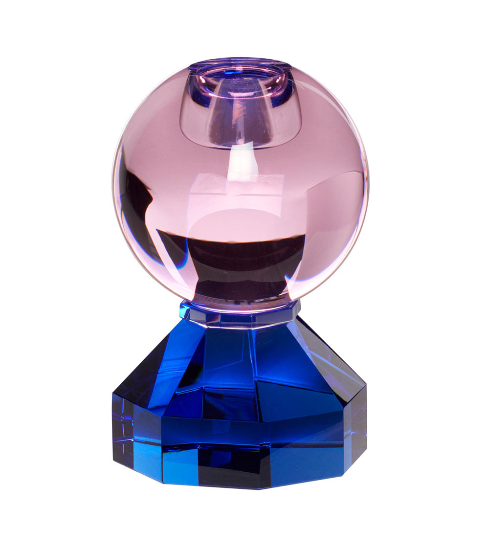 Bougeoir en cristal bleu/rose - Ø 7 cm x H 11 cm