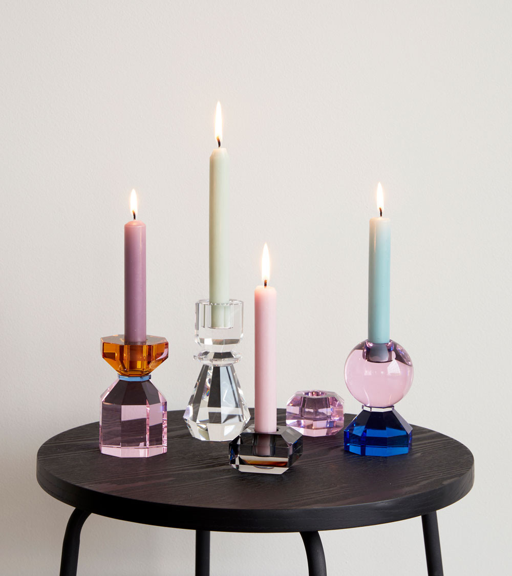 Bougeoir en cristal bleu/rose - Ø 7 cm x H 11 cm