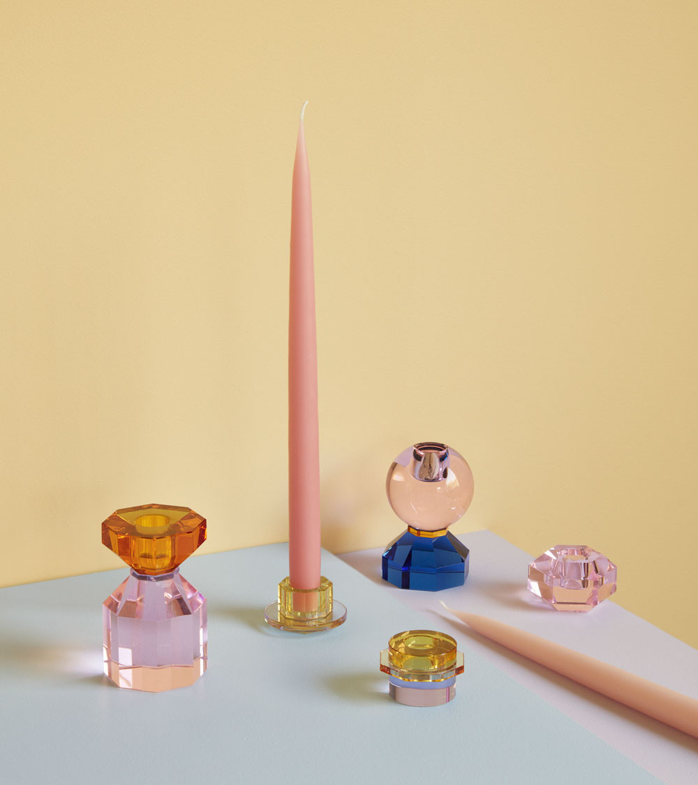 Bougeoir en cristal bleu/rose - Ø 7 cm x H 11 cm